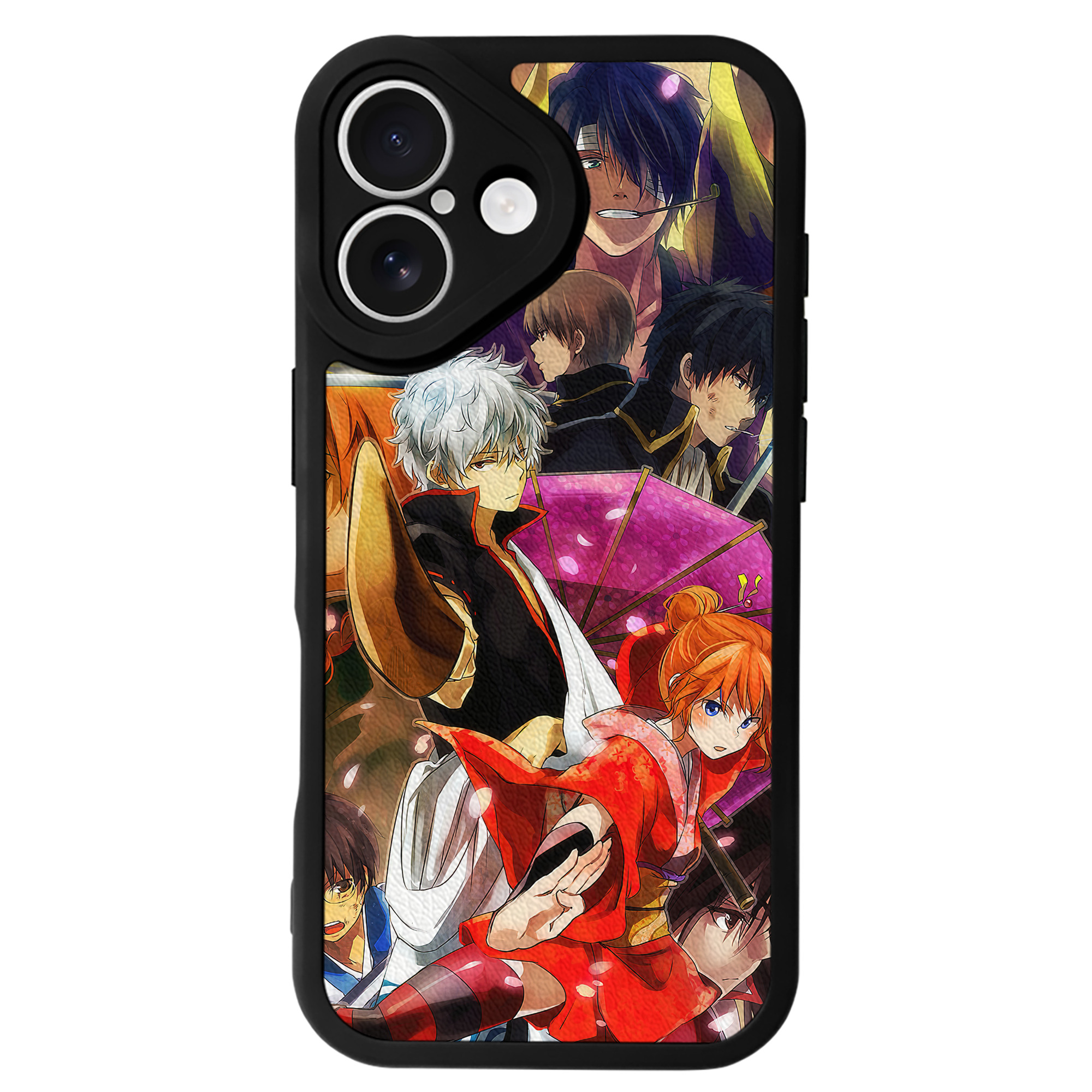 （画像用） ぎんたま 坂田銀時（さかたぎんとき） 神楽 志村新八（しむら しんぱち） GINTAMA Sakata Gintoki Kagura Shimura Shinpachi 【iPhone 16シリーズ対応】シリコンスマホケース（レザー調） 材質：シリコン